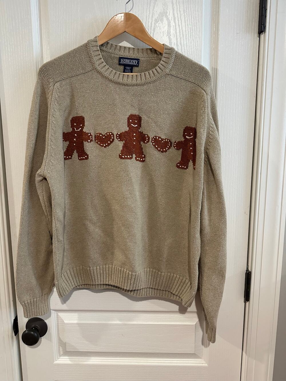 Land's End Holiday Winter Gingerbread Man 100% Cotton Sweater  tan XL